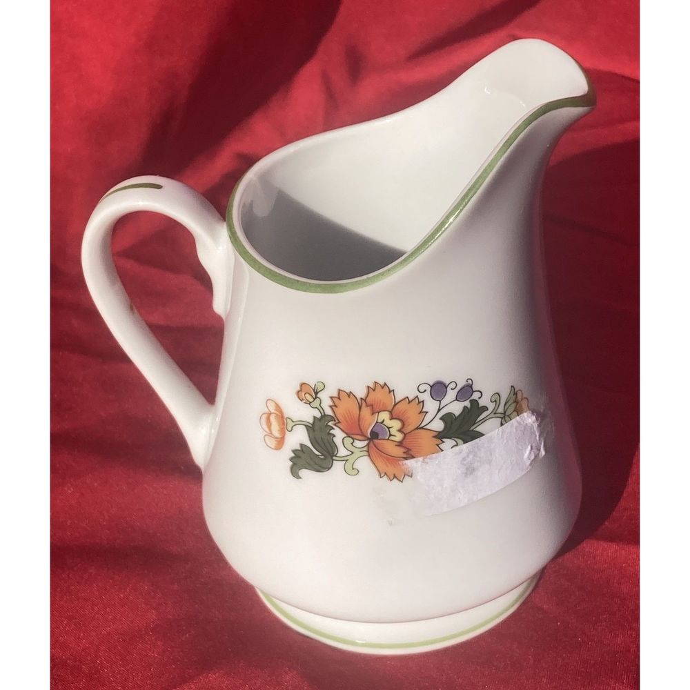 Dolphin Fine China Porcelain Orange Flower Creamer - 4.25" Tall Vintage
